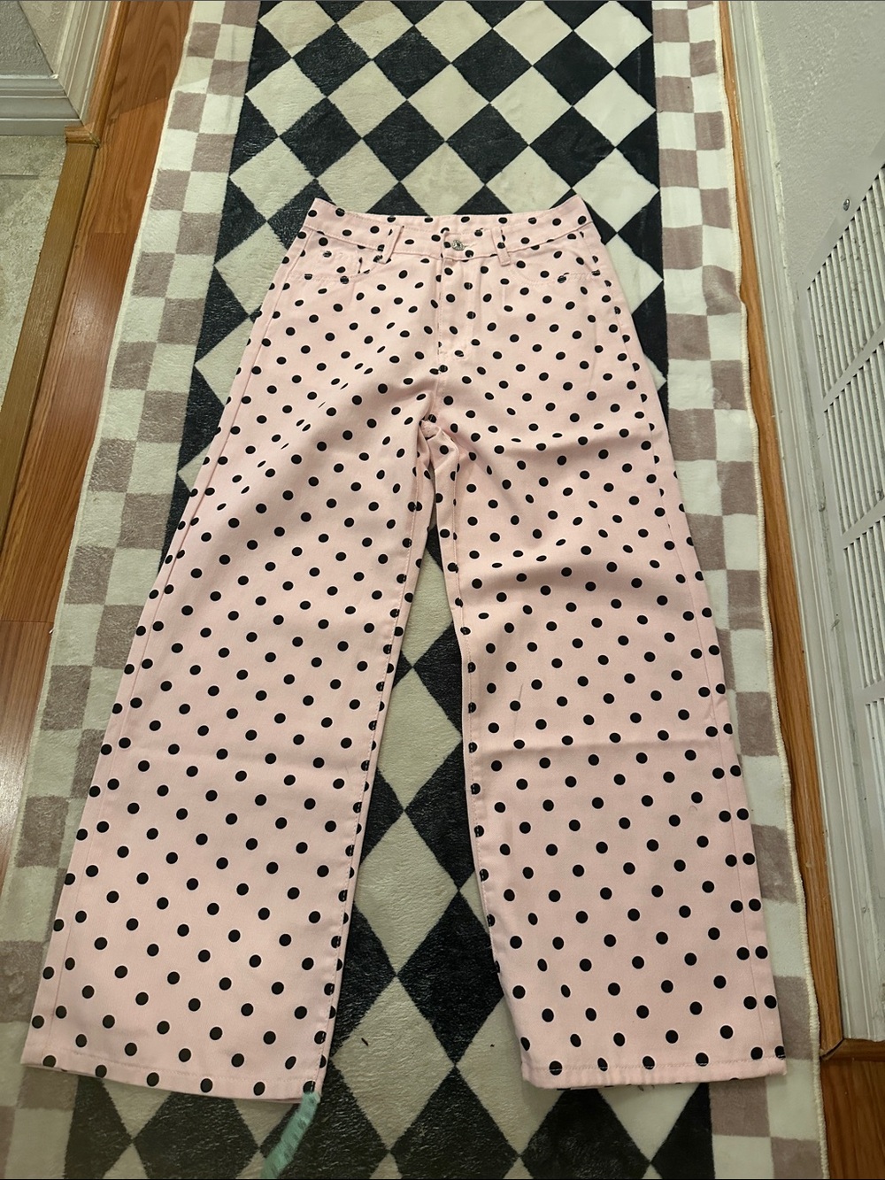 SHEIN Pink Wide-Leg Polka Dot Jeans
